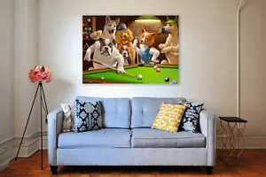 Dogs Playing Pool on Framed Canvas The Hustle Picture Print Wall Art - Picture 1 of 7