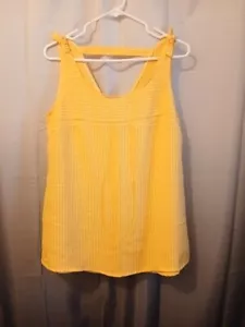 Nwt Scoop neck Tank top womens M Yellow White Strappy v-back Bow details Trapeze - Picture 1 of 6