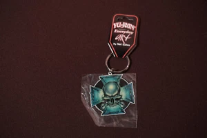 Blue Skull and Iron Cross Metal Keyring Keychain - Picture 1 of 1