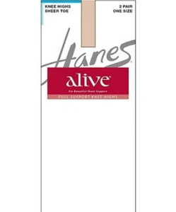 New Women's Hanes Alive 2 Pack Sheer Full Support Barely There Knee Highs OS - Picture 1 of 1