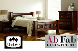 QUEEN BEDROOM SUITE COOLIBAH BED FRAME 2 x BEDSIDE CHEST and JUMBO TALLBOY - Picture 1 of 5
