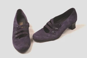 Munro American 3 Strap Purple Suede Leather Pumps Block Heel Women's Shoes 9.5 - Picture 1 of 11