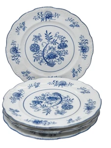 Set of 4 Vtg Blue Dresden DINNER PLATES Sphinx Import  9 3/8" - Picture 1 of 5