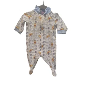 Vintage Winnie the Pooh Footed Sleeper Blue One Piece Pajamas 0-3 Months Baby - Picture 1 of 5