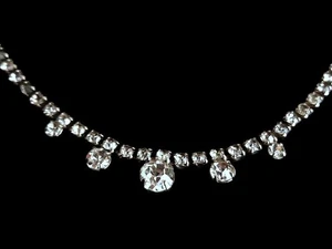 Vintage Silver Toned Clear Rhinestone Choker/Necklace - Picture 1 of 9