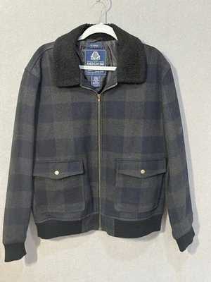 American Rag Mens CIE 100% Black Gray Plaid Wool Sherpa Collar Jacket Sz XL - Image 1 of 4