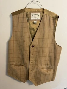 Brown Beige Striped Suede Vest Mens Size Large - Picture 1 of 6