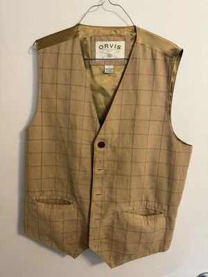 Brown Beige Striped Suede Vest Mens Size Large - Image 1 of 4