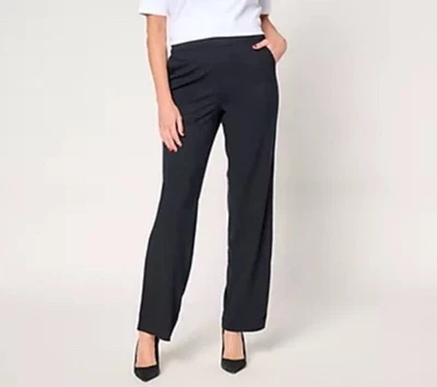 Isaac Mizrahi Live! Petite Go To Knit Straight-Leg Pants Black Size Medium - Image 1 of 4