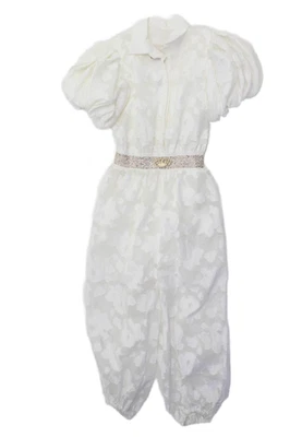 Junona Girls Floral Buttoned Collar Puff Sleeve Shift Dress White Size 10 - Image 1 of 4