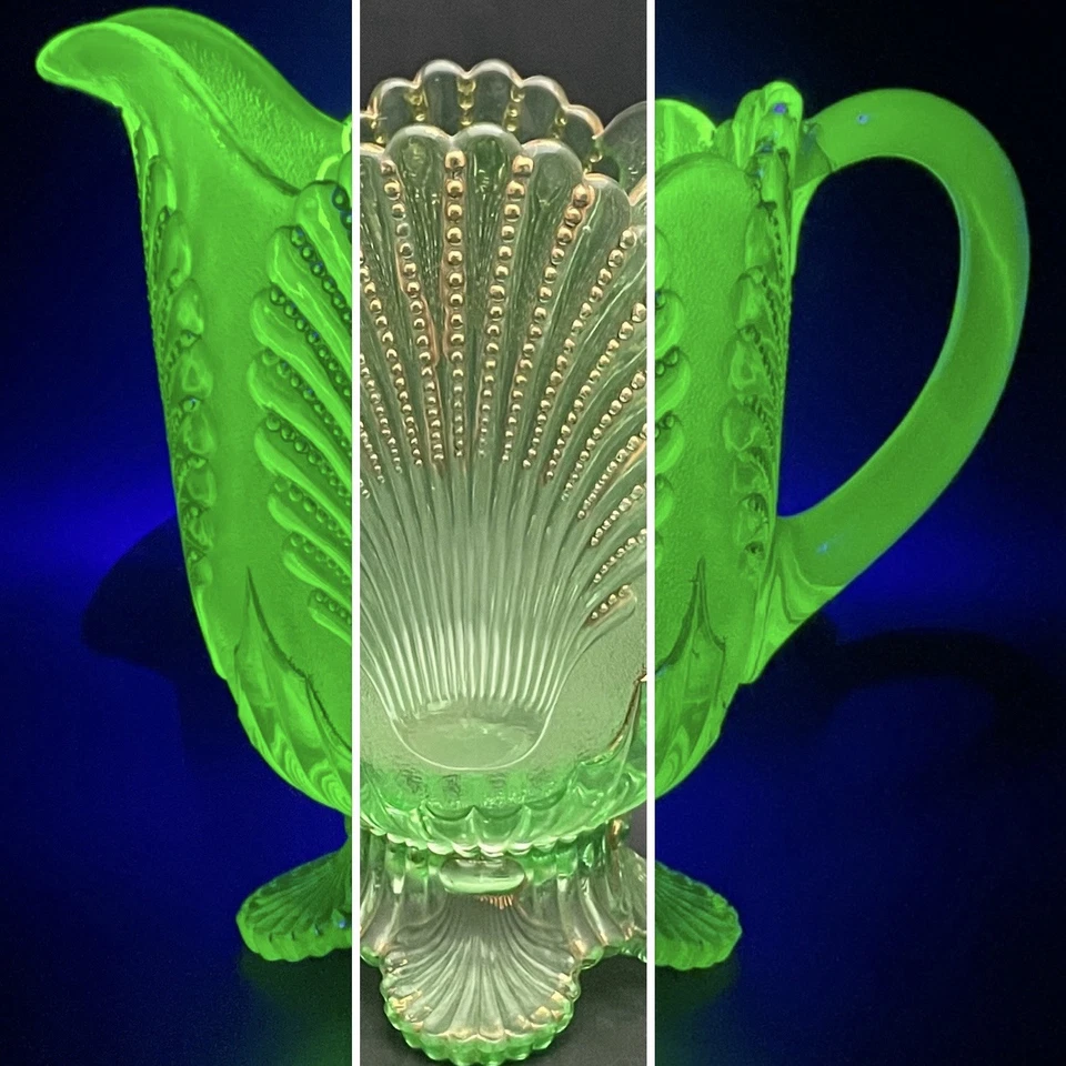 Jarra agrietada Dugan de vidrio de uranio Nueva York también conocida como concha con cuentas 1904-1913 EE. UU. Foto 1 de 4