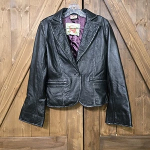 New London Faux Leather Jacket M Black Purple Lined Goth Punk Edgy Y2K Aesthetic - Picture 1 of 6