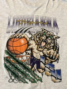 Vtg LSU Tigers Single Stitch T Shirt 90s Cal Cru Basketball Large Made In USA - Picture 1 of 4