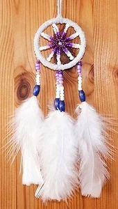 Traumfänger D= 5,0 cm weiß, Dreamcatcher Perlen, Indianer Federn, Western Deko - Bild 1 von 1
