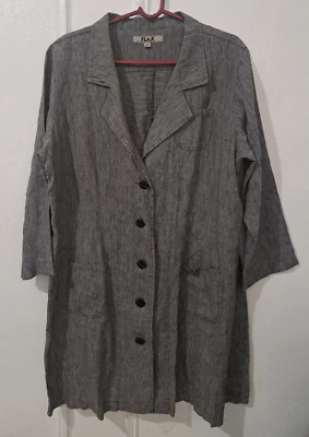 Lino Mujer Grande 100% Lino Largo Plumero Trench Jacket Gris Primavera Verano Foto 1 de 4