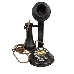 Antikes schwarzes automatisches elektrisches rotierendes Zifferblatt Leuchter Telefon aus dem 20. Jahrhundert - Bild 1 von 9