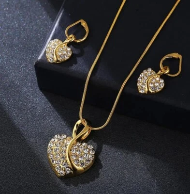 3pc Luxury Heart Diamond Pendant Necklace and Earring Ring Set for Women Party - Bild 1 von 2