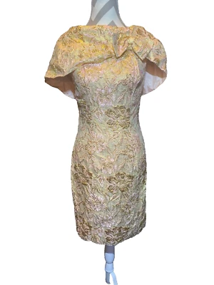 Vtg 50s 60s GOLD PINK BROCADE DRESS Never Worn Tags Attached! Metallic TAPESTRY - Image 1 of 4