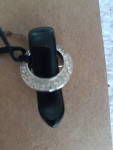 Vtg TRIFARI Enamel Black Onyx w/Marcasite Like Circle Silvertone Pin/Brooch FUN! - Picture 1 of 2