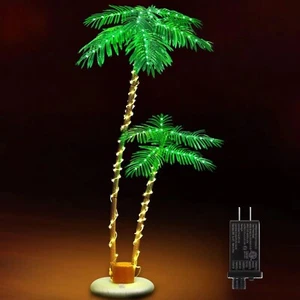 LING RUI Lighted Palm Trees for Outside Patio,6Ft 2 Trunks Fake Palm Tree wit... - Picture 1 of 7