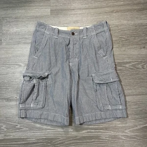 Hollister Shorts Men 32 Flat Front Blue White Striped Cotton Distressed Cargo - Picture 1 of 12