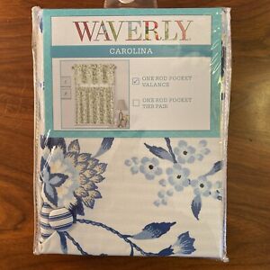 Waverly Carolina Crewel One Rod Pocket Valance White Blue Floral 52 X 18 In NWT