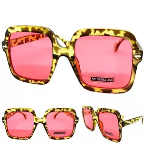 OVERSIZED EXAGGERATED VINTAGE RETRO Style SUN GLASSES Large Square Leopard Frame - Picture 1 of 6