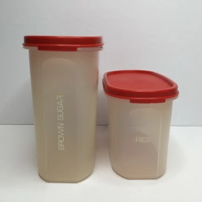 Tupperware Red Lid Pantry Modular Mate Canisters 1616-11 1616-16 Dry Ingredients - Image 1 of 4