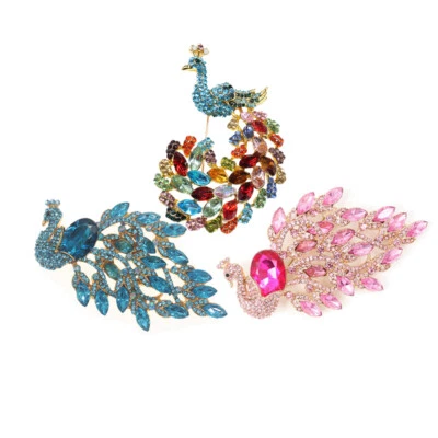 Juego de 3 broches prendedores broches de pavo real con diamantes de imitación de cristal animal pájaro para mujer Foto 1 de 4