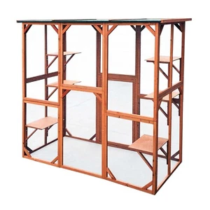 Enclos extérieur Parc pour Chat Bois résistant 168x82x166,5cm 6 Zones de repos - Foto 1 di 9