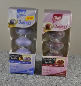GLADE Scented Oil Candle Refills 3 PURE INNOCENCE / DEWBERRY DREAMS NOS HTF - Picture 1 of 4