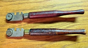Vtg Millers Falls & Goodill Glass Cutters Cherry Wood Handles Engraved Name - Picture 1 of 2