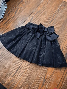 Jenny & Me Size 10 Black Sequin Party Skirt Lined Layered Bow Waist Side Zip - Picture 1 of 4