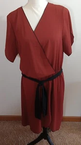 Ashley Stewart Dress NWT Size 14/16 Rusty Brown Split Knee Length - Picture 1 of 9