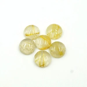 Natural Golden Rutile Gemstone Round Shape Cabochon Flat Back Calibrated Size - Picture 1 of 3