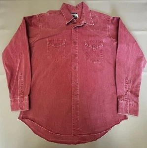 De Colección Años 90 Wrangler Abotonado Granate Claro (L) 17 1/2-35 XL Larga Cola 100% Algodón - Imagen 1 de 8