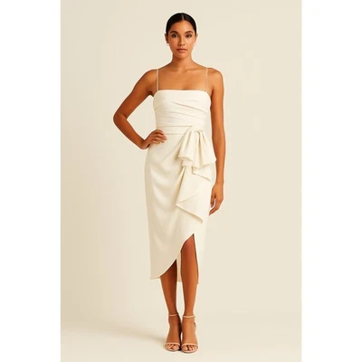 ML Monique Lhuillier слоновой кости бант драпировки надежном платье миди размер 4 | новый с Ярлыками - Изображение 1 из 4