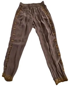 Johnny Was Workshop Embroidered Cupra Silk Rayon Pants XS Taupe Brown  Boho - Picture 1 of 9