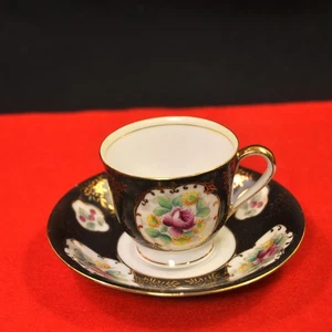 Gold China Demitasse Cup Saucer Occupied Japan 1946-1952 Floral Cartouches Gold - Picture 1 of 12