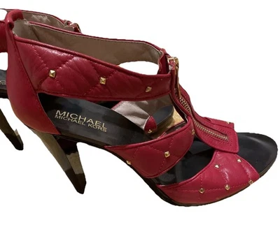 Michael Kors Red Berkley Sandal Women’s Size 9 Heels Gold Zip T-Strap Red Patent - Image 1 of 4