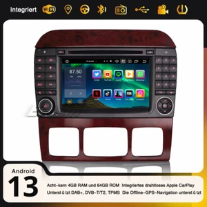 Radio Coche 8 Núcleos Android 14 GPS Mercedes Clase S/CL W220 W215 CarPlay Bluetooth - Imagen 1 de 17