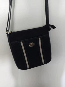 Tommy Hilfiger Crossbody Black Bag with Grey Stripes, Magnetic & Zipper Closures - Picture 1 of 9