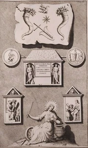 1722 Van der Aa Acquaforte Brescia Simbologia della Fortuna Santa Giulia Tab IV - Foto 1 di 3