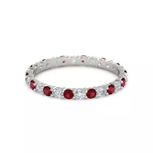 Full Eternity Ruby Round 2.50 MM 925 Sterling Silver Ring Jewelry - Picture 1 of 7