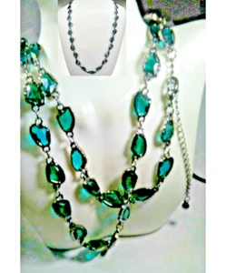 Chico CZ Aqua Necklace 36" extender wear long double gunmetal lobster claw New - Picture 1 of 9