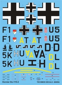 Dornier Do-17 Z (LUFTWAFFE & CROAT AF MKGS) #48009 1/48 TECHMOD DECALS - Picture 1 of 2