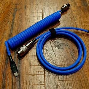 BLUE Coiled Mechanical Keyboard Cable Aviator USB Type-C Cable - Picture 1 of 7