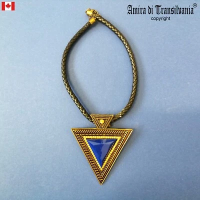 men jewelry woman necklace pendant amulet talisman triangle locket blue stone by - Image 1 of 4