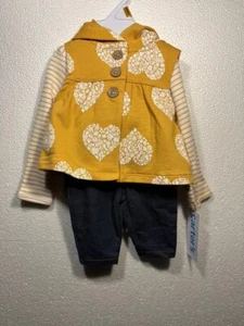 Neu mit Etikett Carter's Baby Mädchen 3-teilig Herzweste mit Kapuze, gestreifter Body & feste Hose - Bild 1 von 1