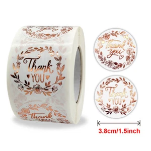 500Pcs 1.5" Thank You Stickers Rose Gold Small Business Envelope Sticker Round - Picture 1 of 14